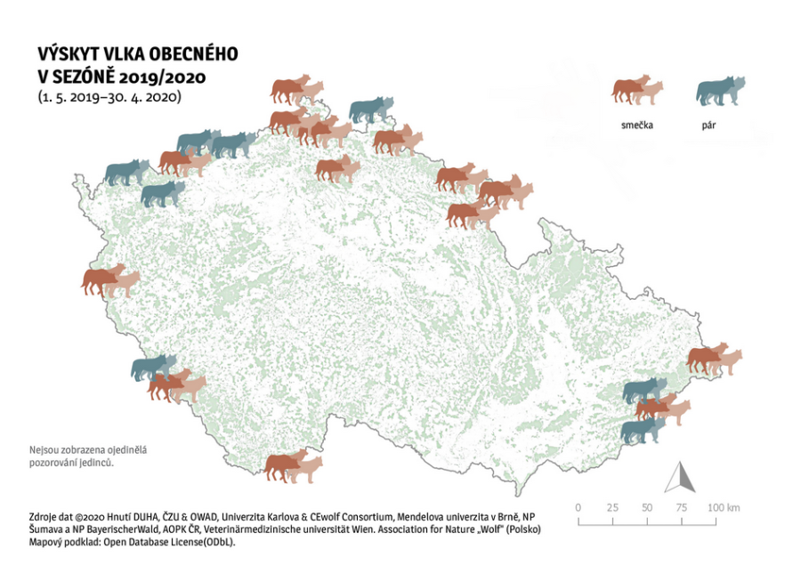 Mapa vlčích teritorií 2019/2020